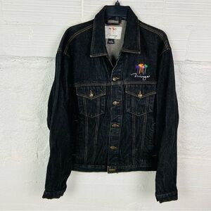 Mirage oversized dark Denim cotton embroidered colorful palm trees Jacket SZ L